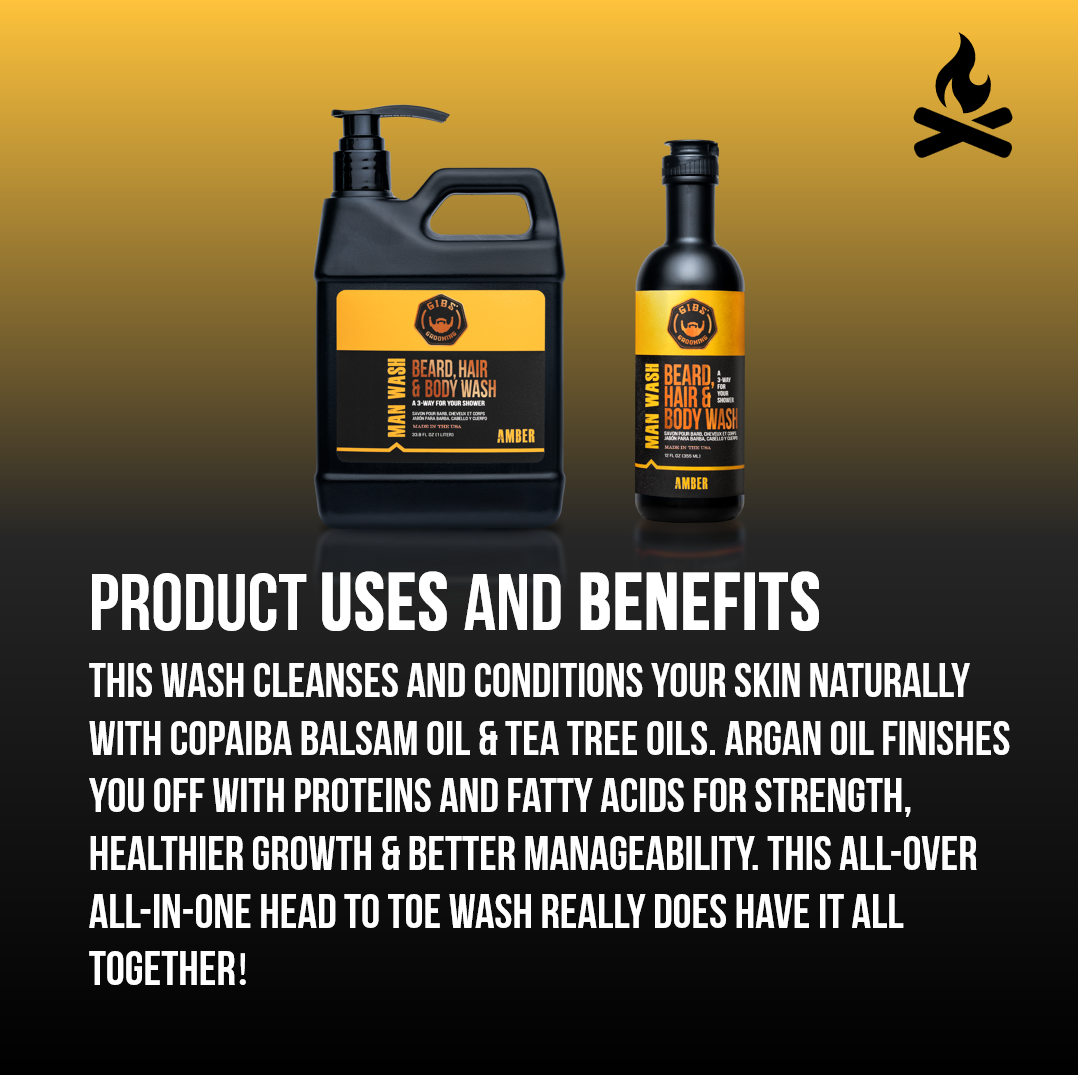 Amber Man Wash: Beard, Hair & Body Wash Liter (32 oz)