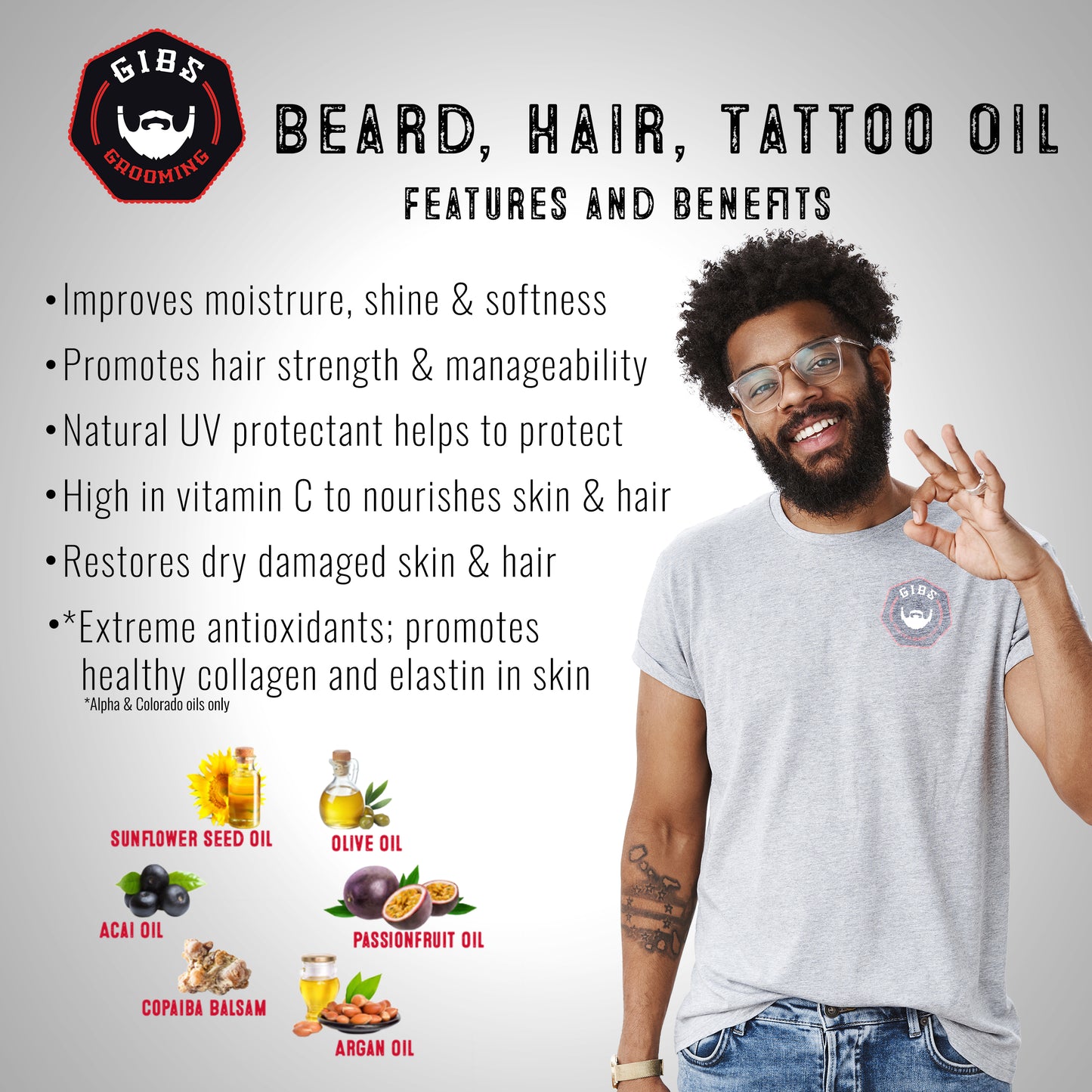 GIBS Beard, Hair & Tattoo Oil Set of 4 (Save 25%)