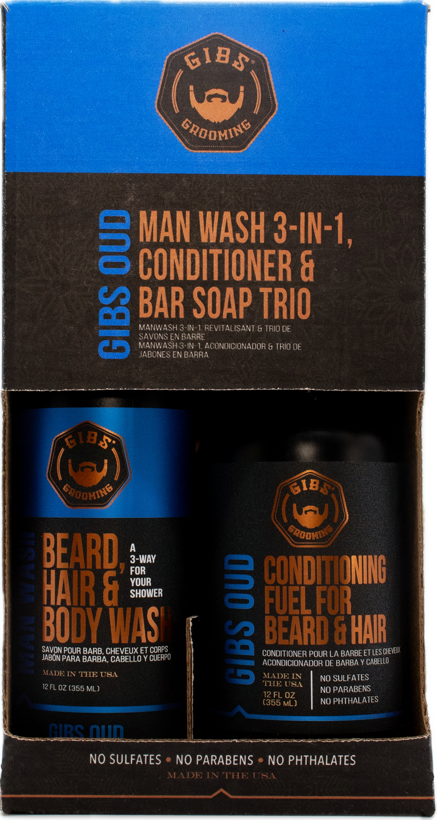 Oud Man Wash, Conditioner, and Bar Soap Holiday Trio
