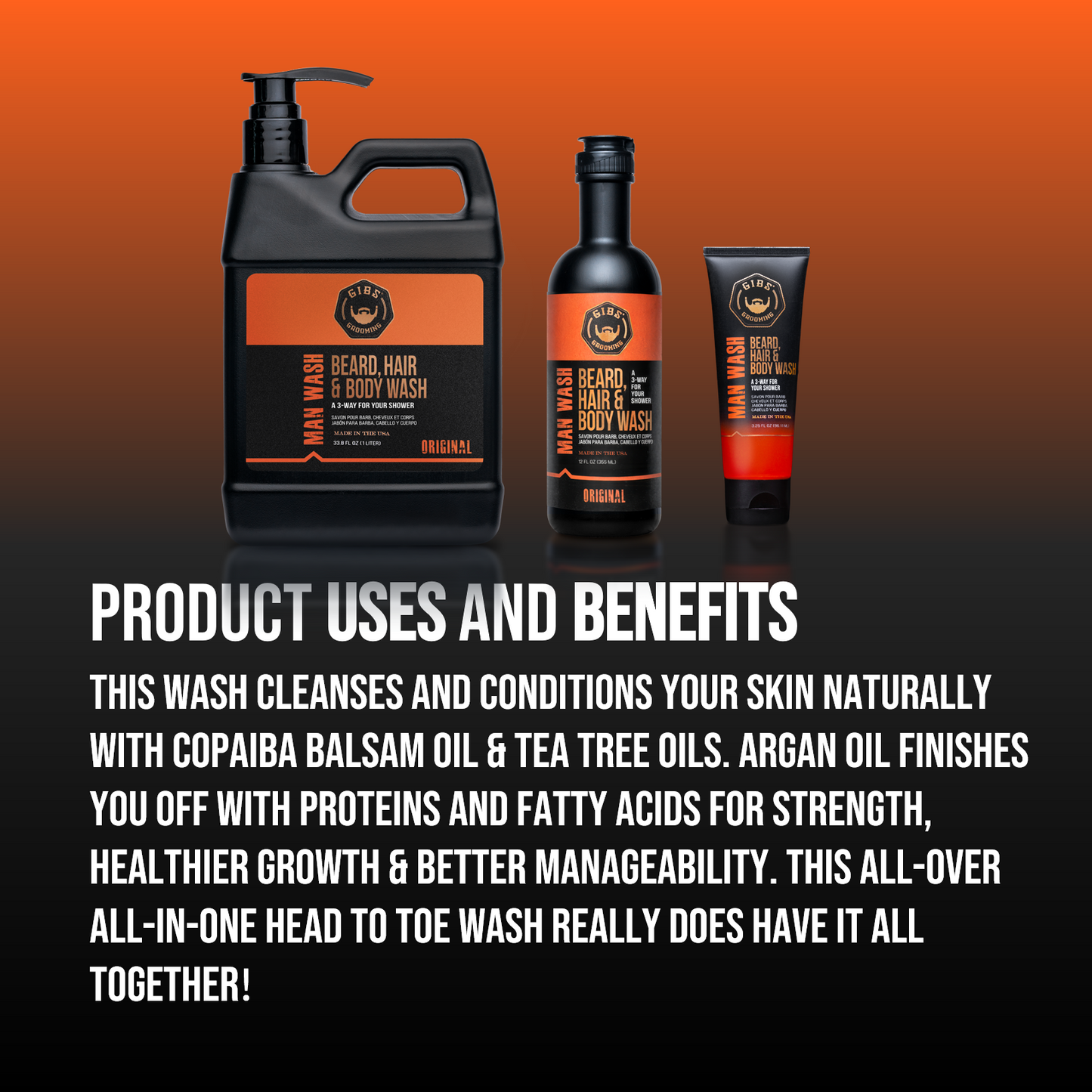 Original Man Wash: Beard, Hair & Body Wash Liter