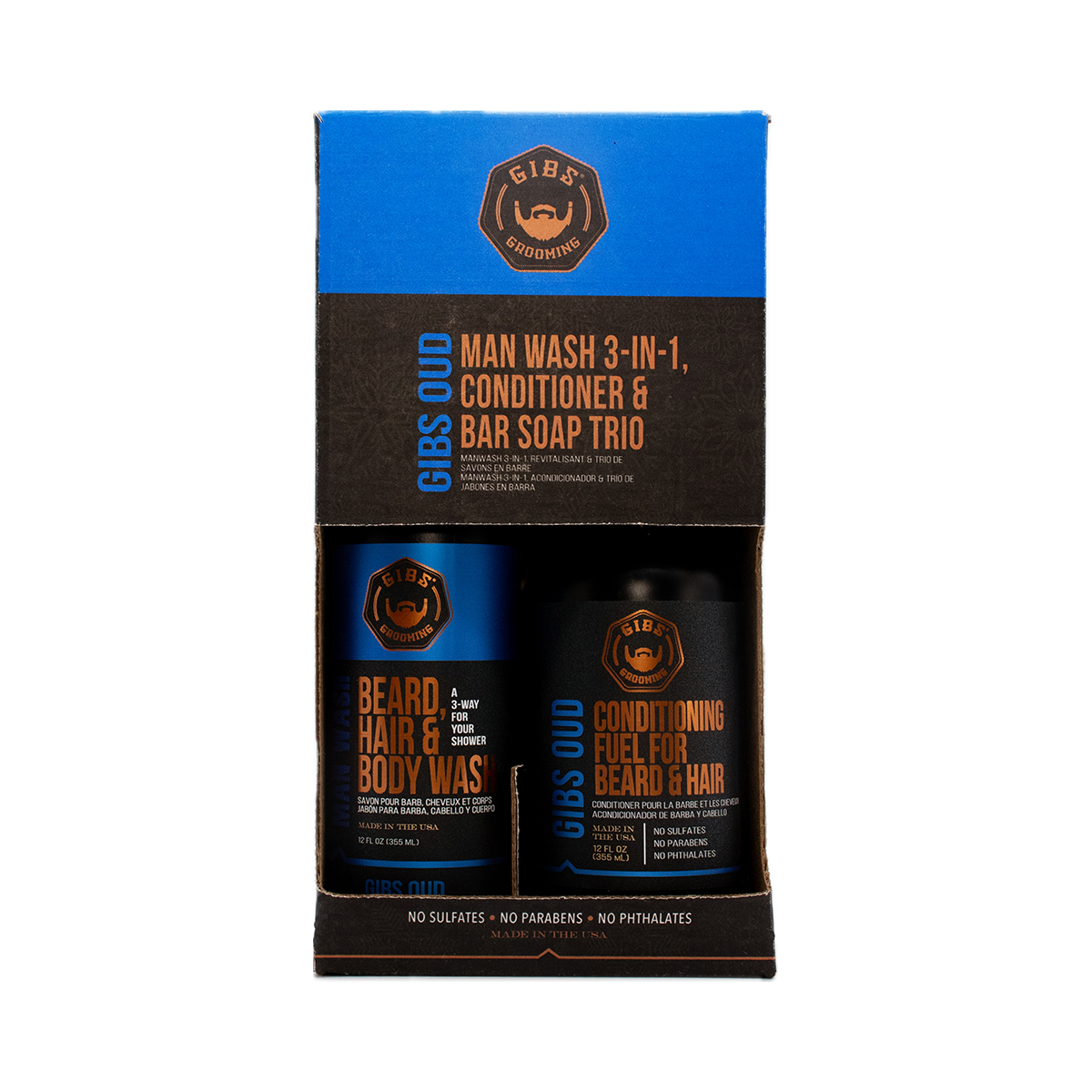 Oud Man Wash, Conditioner, and Bar Soap Holiday Trio