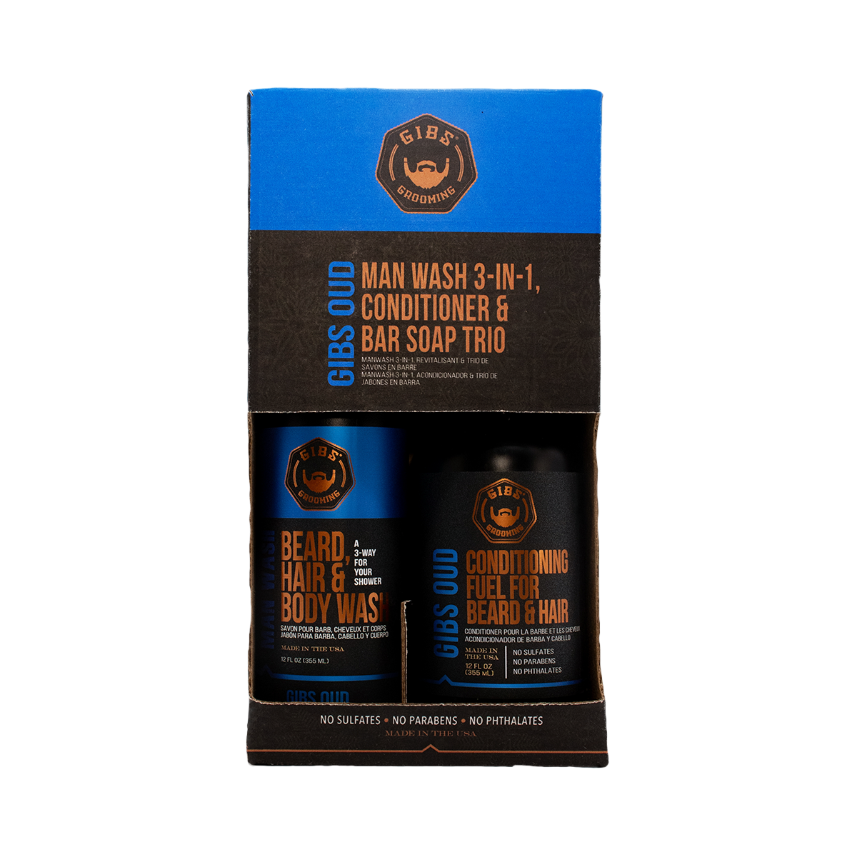Oud Man Wash, Conditioner, and Bar Soap Holiday Trio