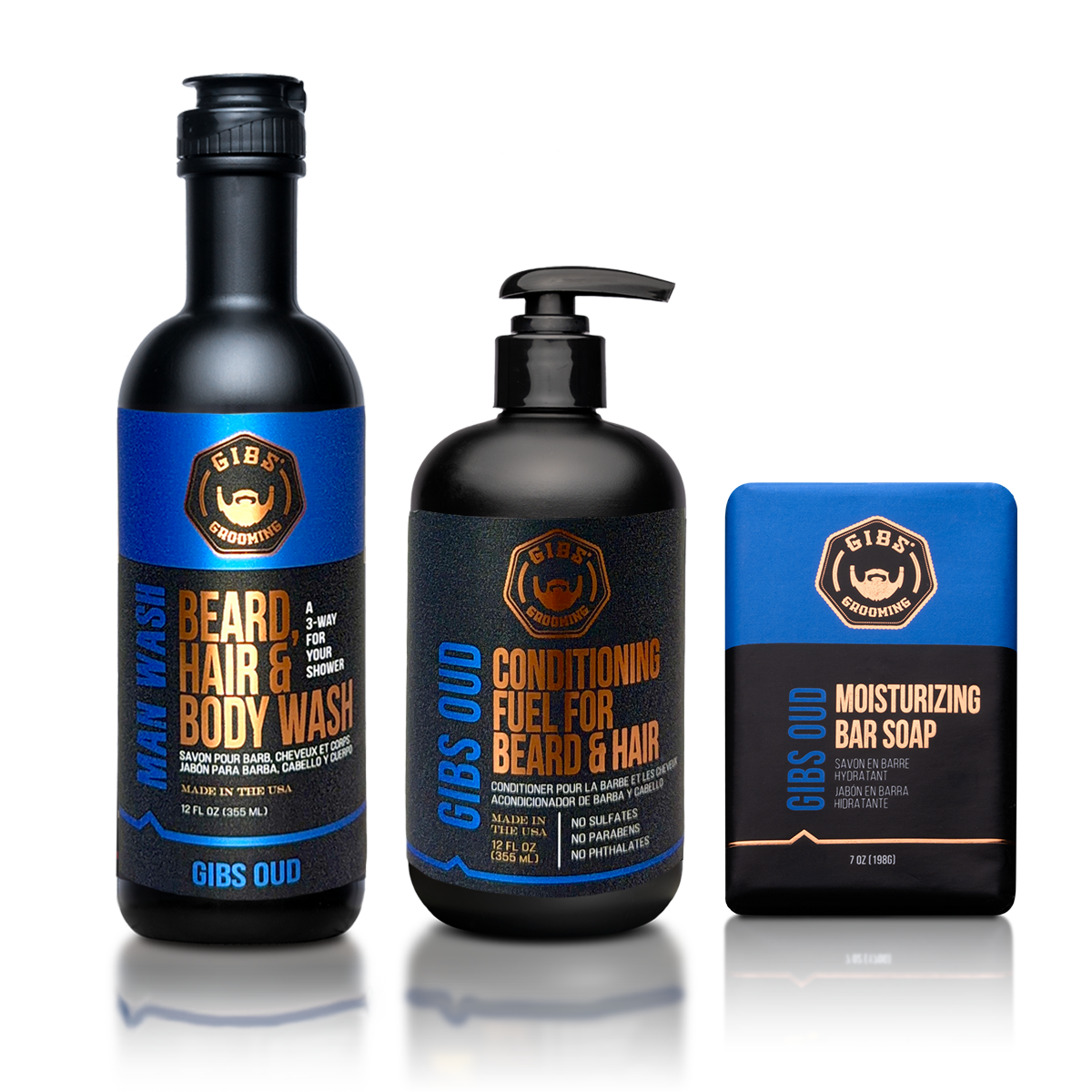 Oud Man Wash, Conditioner, and Bar Soap Holiday Trio
